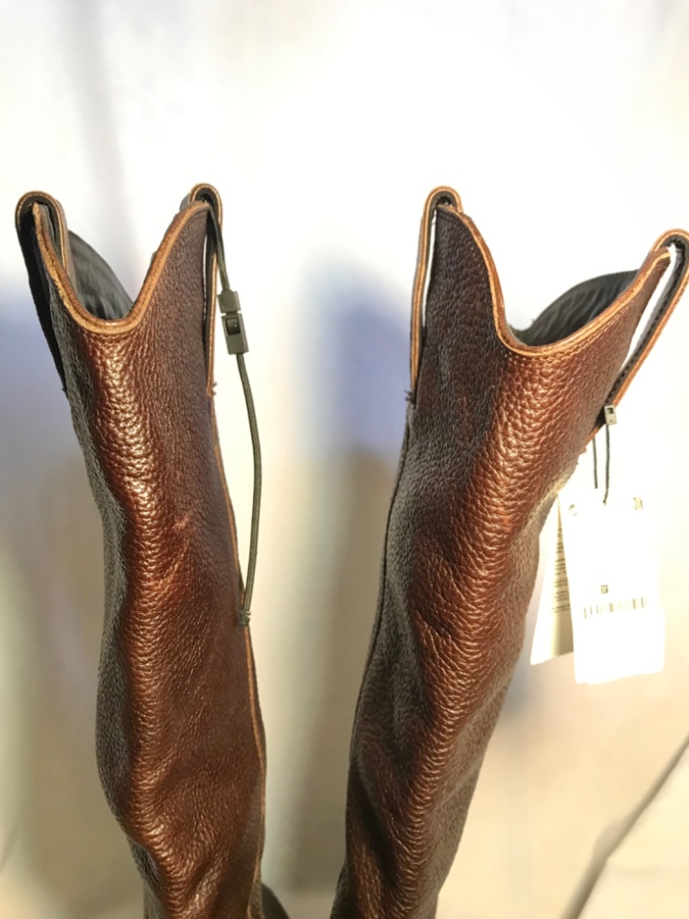 Zara Leather Hight Boots Textured Brown Mid Heel Pointed Toe Pull On Size: 6 1/2 - Picture 13 of 16